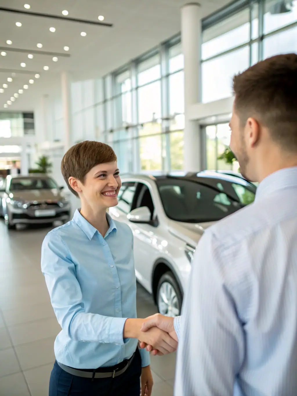 A customer shaking hands with a Quality Auto Sales Somerset representative after securing financing for their dream car.