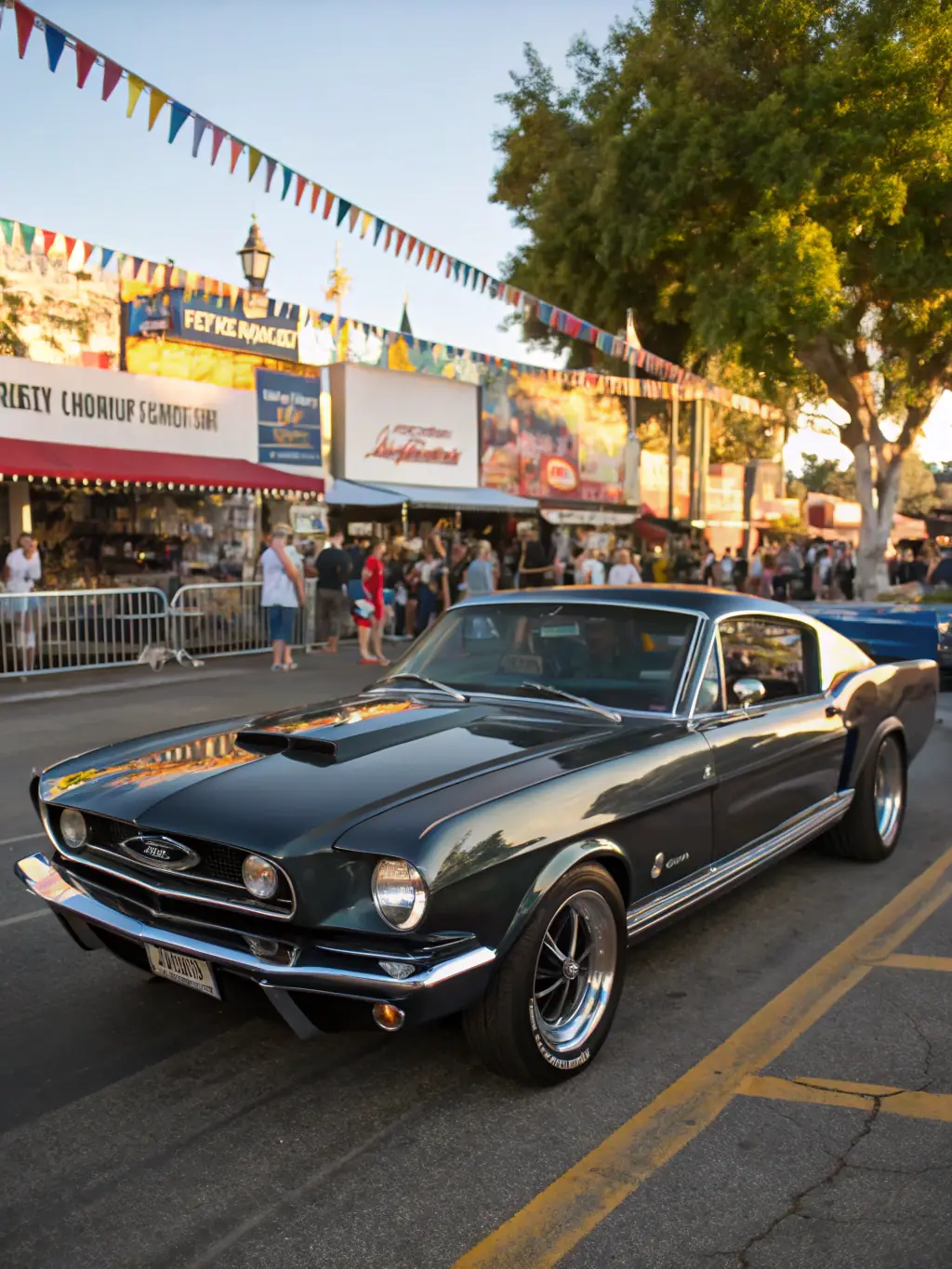 A meticulously restored 1967 Ford Mustang Shelby GT500, gleaming in its original Wimbledon White paint, parked on a showroom floor with vintage signage in the background.