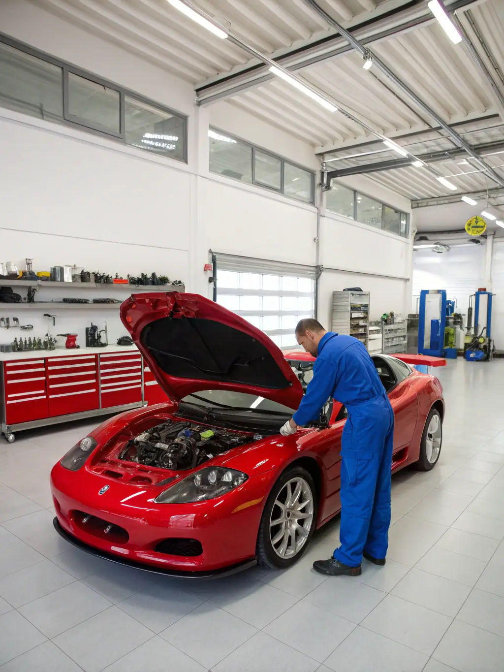 A mechanic performing a detailed inspection on a classic car in the Quality Auto Sales Somerset garage, highlighting their commitment to quality.